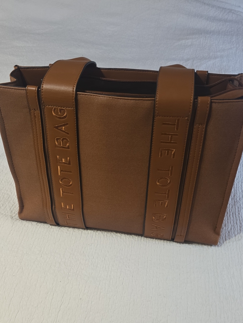Classic Brown Tote Bag with Embossed Straps